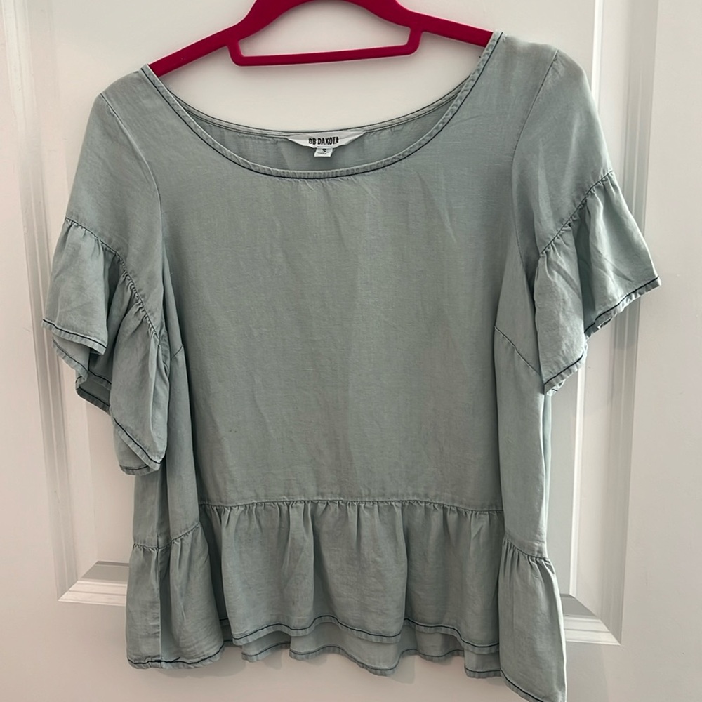 light blue chambray top
